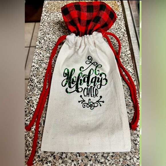 Buffalo Plaid Trim Wine Bottle Gift Bag - Picture 2 of 2